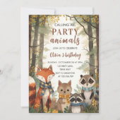 Waldtiere Party Forest Fox, Raccoon & Bear Einladung (Vorderseite)