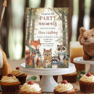 Waldtiere Party Forest Fox, Raccoon & Bear Einladung