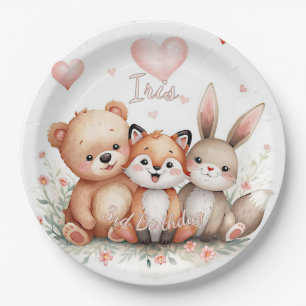 Waldtiere-Party Pastellrosa Herzen Floral Pappteller