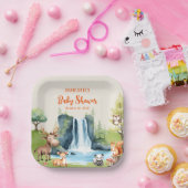 Waldtiere Personalisiert Orange Baby Dusche Pappteller (Party)