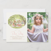 Waldtiere Picnic Girl Geburtstags-Foto Einladung (Vorderseite)