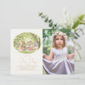 Waldtiere Picnic Girl Geburtstags-Foto Einladung (Stehend Vorderseite)