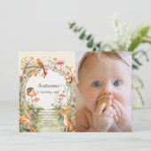 Waldtiere Pilz 1. Geburtstag Foto Einladung (Stehend Vorderseite)