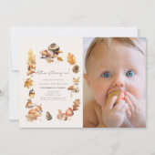 Waldtiere Pilzfall Foto 1. Geburtstag Einladung (Vorderseite)