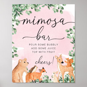 Waldtiere Pink Babydusche Mimosa Bar Zeichen Poster