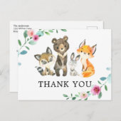 Waldtiere Pink Danke Postcard Postkarte (Vorne/Hinten)