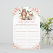 Waldtiere Pink Floral Baby Name Race Game (Stehend Vorderseite)