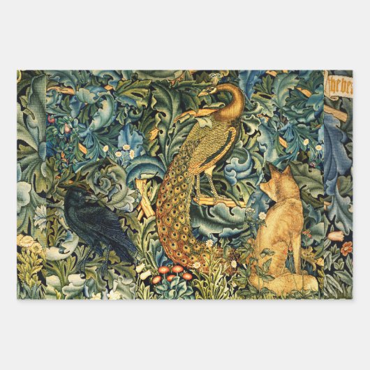 WALDTIERE, RAVEN, FOX, PEACOCK GESCHENKPAPIER SET (Vorderseite)