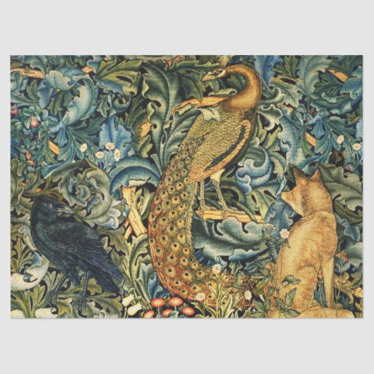 WALDTIERE, RAVEN, FOX, PEACOCK SEIDENPAPIER (Vorderseite)