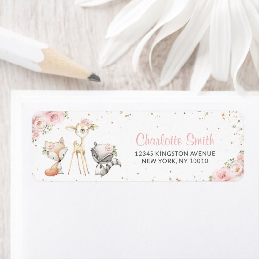 Waldtiere, rosa Blume, Babydusche (Insitu)