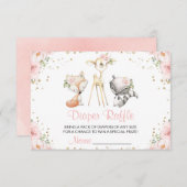 Waldtiere, rosa Blume, Windelrutsche Begleitkarte (Vorne/Hinten)