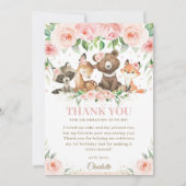 Waldtiere Rosa Blumenbraut Kinderdusche Dankeskarte (Vorderseite)