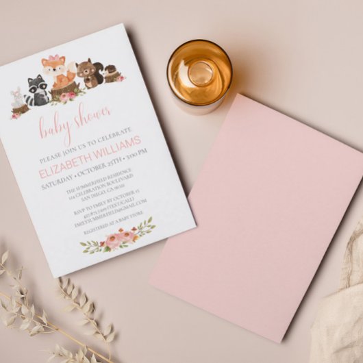 Waldtiere Rosa Blumendusche Einladung