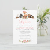 Waldtiere Rosa Blumendusche Einladung (Stehend Vorderseite)