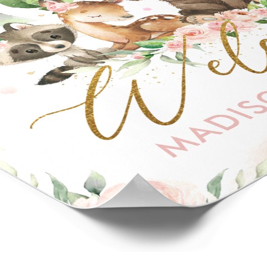 Waldtiere Rosa Blütengeburt Willkommen Poster (Ecke)