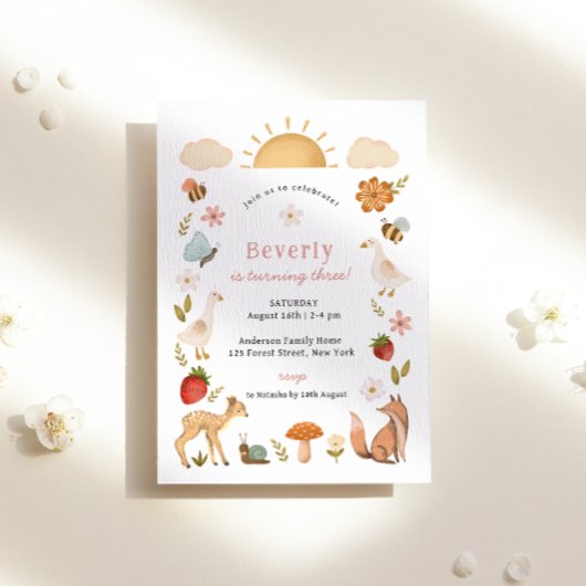Waldtiere Rosa Geburtstag Einladung