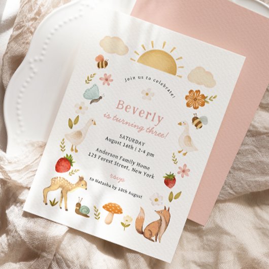 Waldtiere Rosa Geburtstag Einladung
