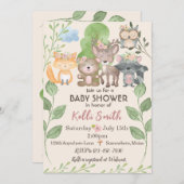 Waldtiere Rosa Kinderdusche Einladungen (Vorne/Hinten)