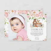 Waldtiere Rosa Rosa Blütenblüte 1. Geburtstag Dankeskarte (Vorne/Hinten)