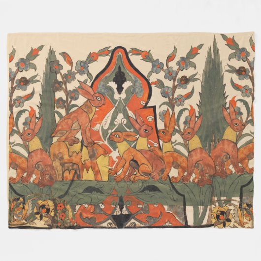 WALDTIERE, ROTE RABBITS UNTER DEN BLÄTTER DER BLUM FLEECEDECKE (Vorderseite (Horizontal))