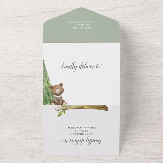 Waldtiere Rustikale Babydusche All In One Einladung (Außenbereich)