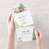 Waldtiere Rustikale Babydusche All In One Einladung (Abreißen)