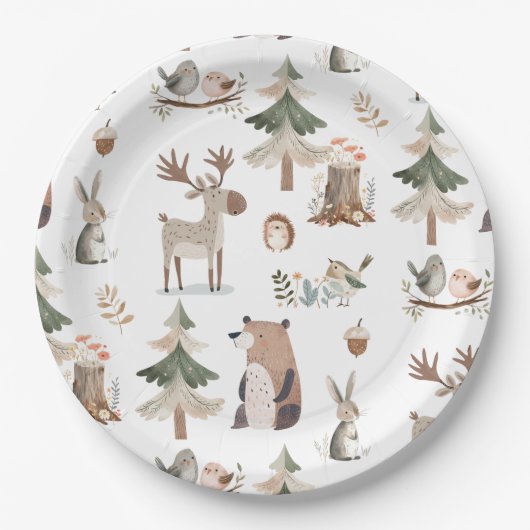 Waldtiere rustikale Babydusche Pappteller (Vorderseite)
