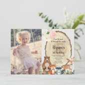 Waldtiere rustikale Blumenmädchen Geburtstagsgesch Einladung (Stehend Vorderseite)