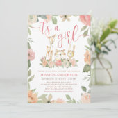 Waldtiere Rustikale Blütenmädchen Kinderdusche Einladung (Stehend Vorderseite)