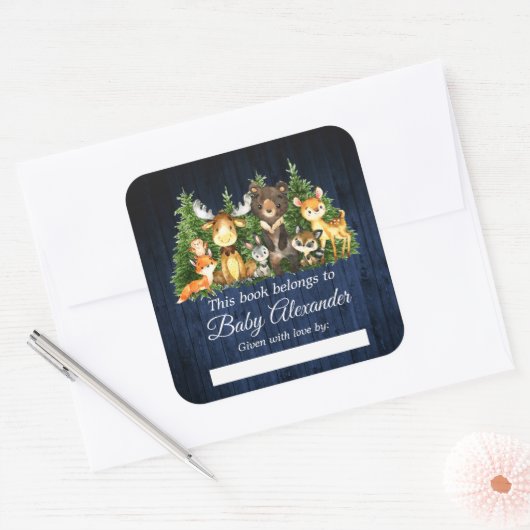 Waldtiere Rustikale Duschbücher Quadratischer Aufkleber (Umschlag)