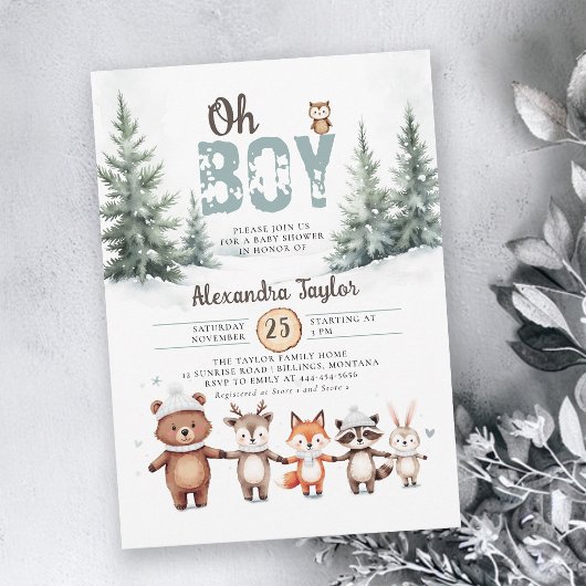 Waldtiere Rustikale Winter Boy Babydusche Einladung
