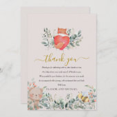 Waldtiere Rustikales Boho Wasserfarbenherz Dankeskarte (Vorne/Hinten)