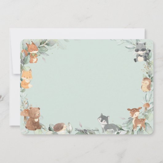 Waldtiere säen Grünpflanzen neutrale Babydusche Einladung (Rückseite)