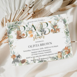 Waldtiere säen Grünpflanzen neutrale Babydusche Einladung