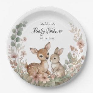 Waldtiere Salbeigrüne Babyparty-Papier Pappteller