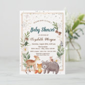 Waldtiere Schneeflocken Kinderdusche Einladung (Stehend Vorderseite)