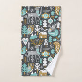 Waldtiere Schneeflocken Skandinavische Weihnachten Badhandtuch Set (Handtuch)