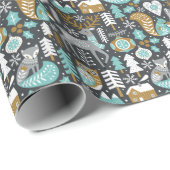 Waldtiere Schneeflocken Skandinavische Weihnachten Geschenkpapier (Rolleneckpunkt)