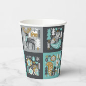 Waldtiere Schneeflocken Skandinavische Weihnachten Pappbecher (Links)