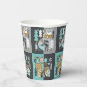 Waldtiere Schneeflocken Skandinavische Weihnachten Pappbecher (Rechts)