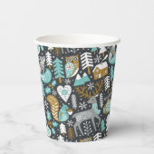 Waldtiere Schneeflocken Skandinavische Weihnachten Pappbecher (Rückseite)