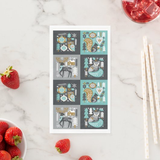 Waldtiere Schneeflocken Skandinavische Weihnachten Serviette (Beispiel)