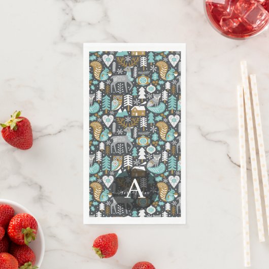 Waldtiere Schneeflocken Skandinavische Weihnachten Serviette (Beispiel)