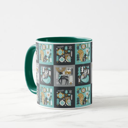 Waldtiere Schneeflocken Skandinavische Weihnachten Tasse (Vorderseite Links)