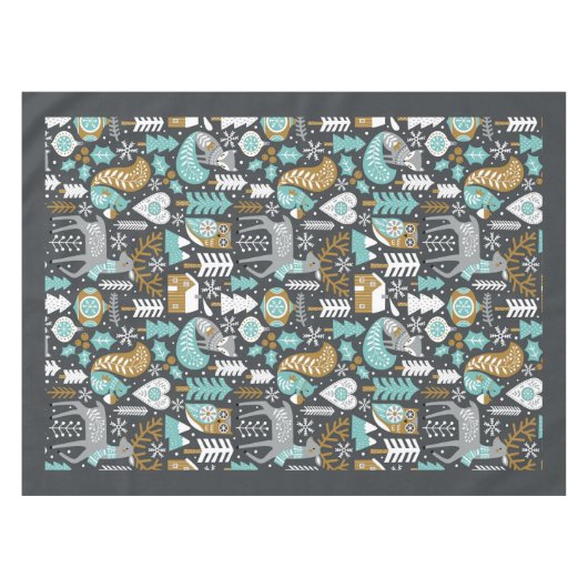 Waldtiere Schneeflocken Skandinavische Weihnachten Tischdecke (Vorderseite (Horizontal))