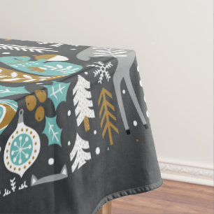 Waldtiere Schneeflocken Skandinavische Weihnachten Tischdecke