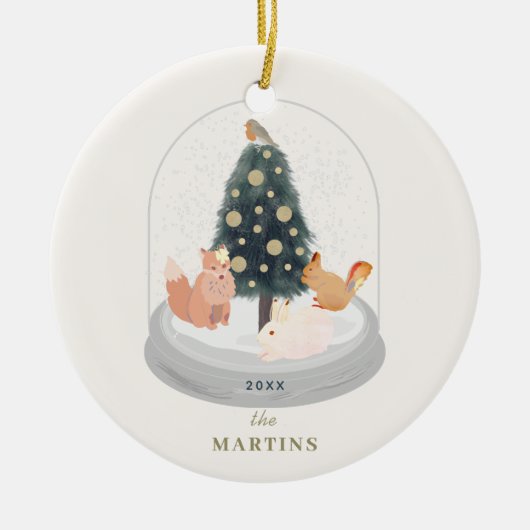 Waldtiere Schneeglobe Weißes Foto Keramik Ornament (Vorne)