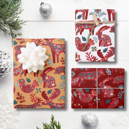 Waldtiere Skandinavische Volkskunst Weihnachten Geschenkpapier Set