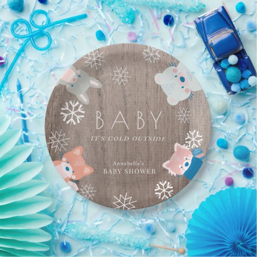 Waldtiere Snowflake Wood Baby Dusche Pappteller (Party)