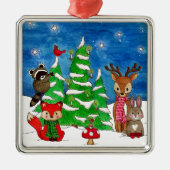 Waldtiere Stille Nacht Ornament Aus Metall (Vorne)